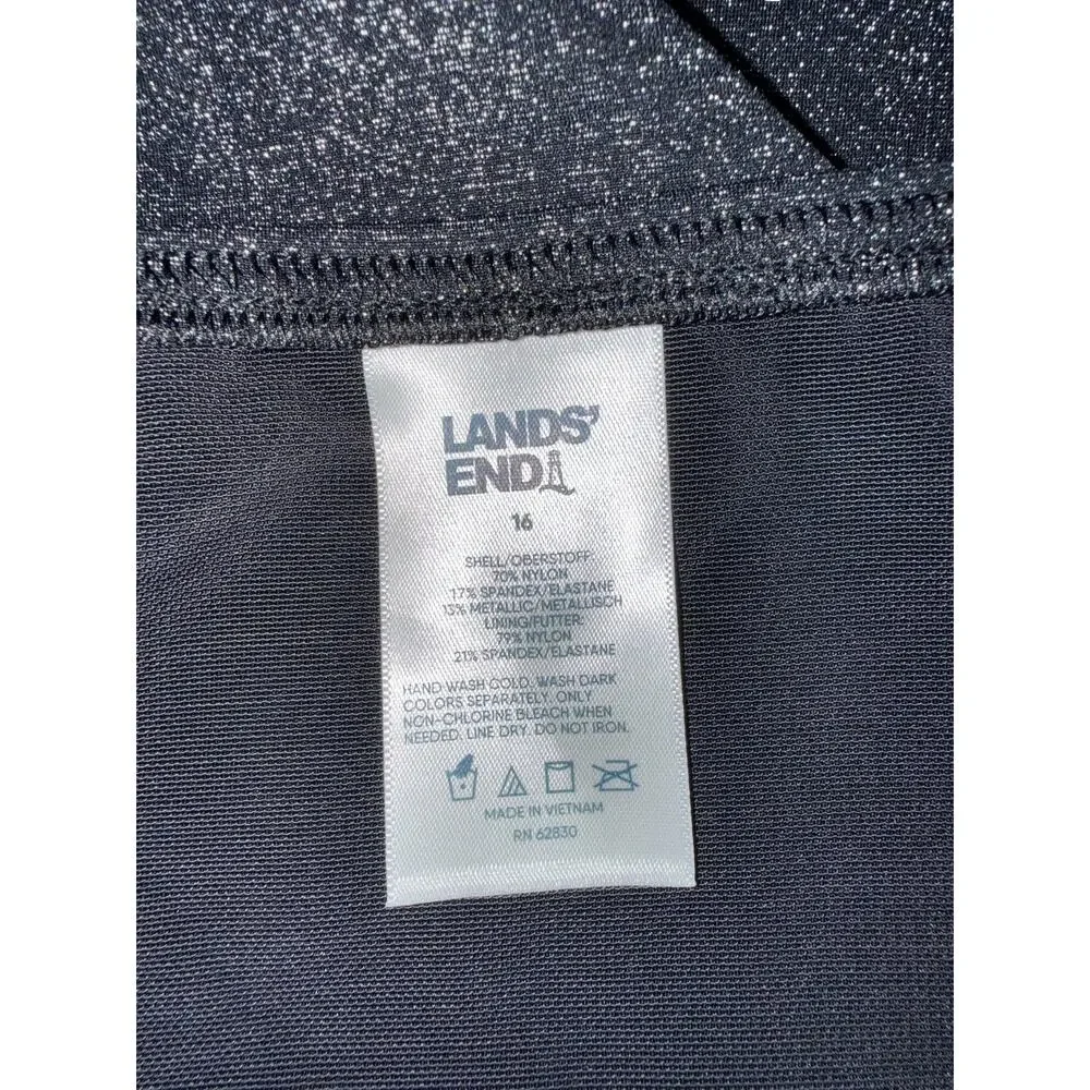 Lands’ End Women’s 16 Metallic Navy High Waist Bikini Bottom NWT